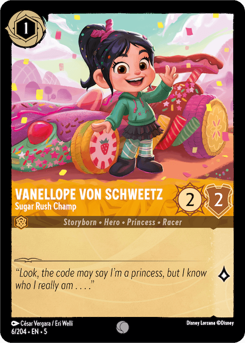 Disney Lorcana Shimmering Skies 006/204 Vanellope Von Schweetz Sugar Rush Champ