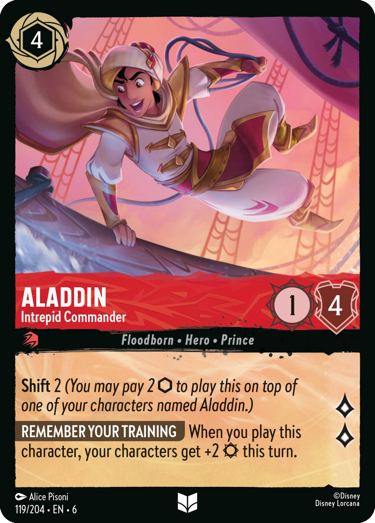 Disney Lorcana Azurite Sea 119/204 Aladdin - Intrepid Commander Foil