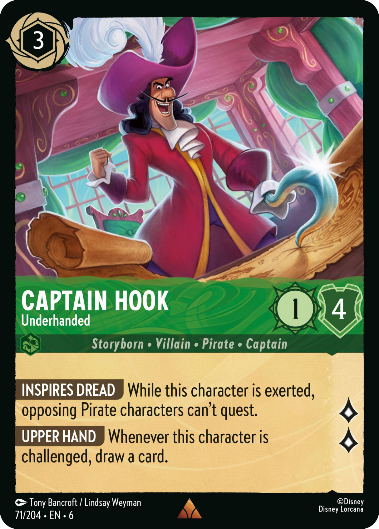 Disney Lorcana Azurite Sea 071/204 Captain Hook - Underhanded