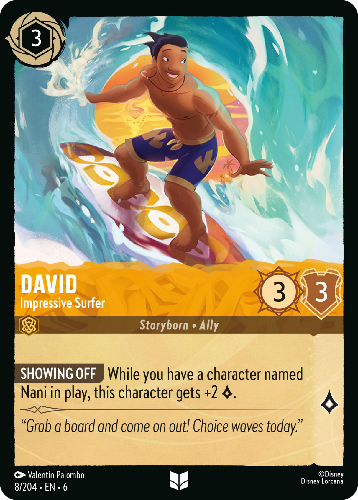 Disney Lorcana Azurite Sea 008/204 David - Impressive Surfer