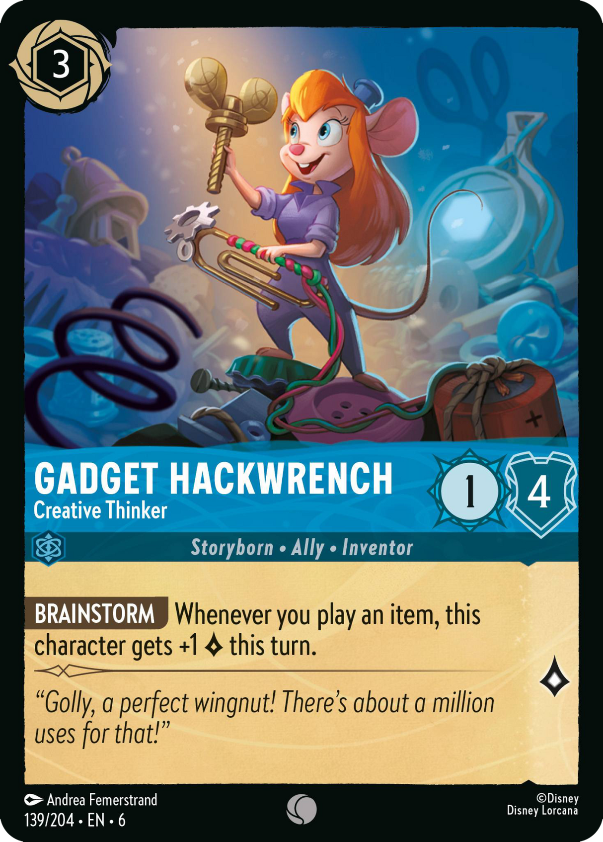 Disney Lorcana Azurite Sea 139/204 Gadget Hackwrench - Creative Thinker Foil