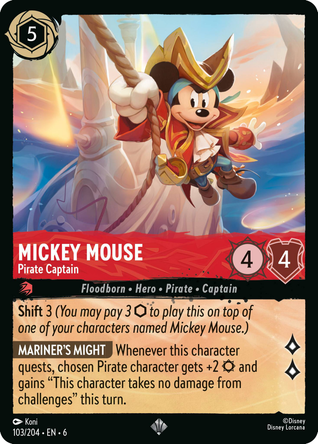 Disney Lorcana Azurite Sea 103/204 Mickey Mouse - Pirate Captain