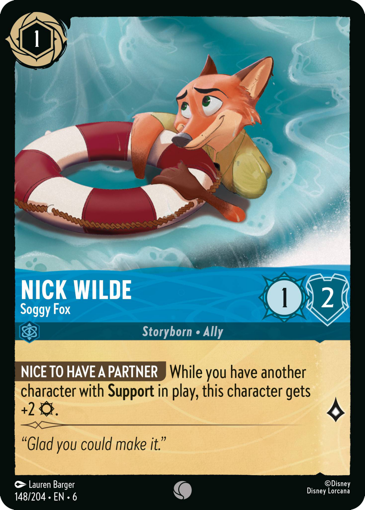 Disney Lorcana Azurite Sea 148/204 Nick Wilde - Soggy Fox