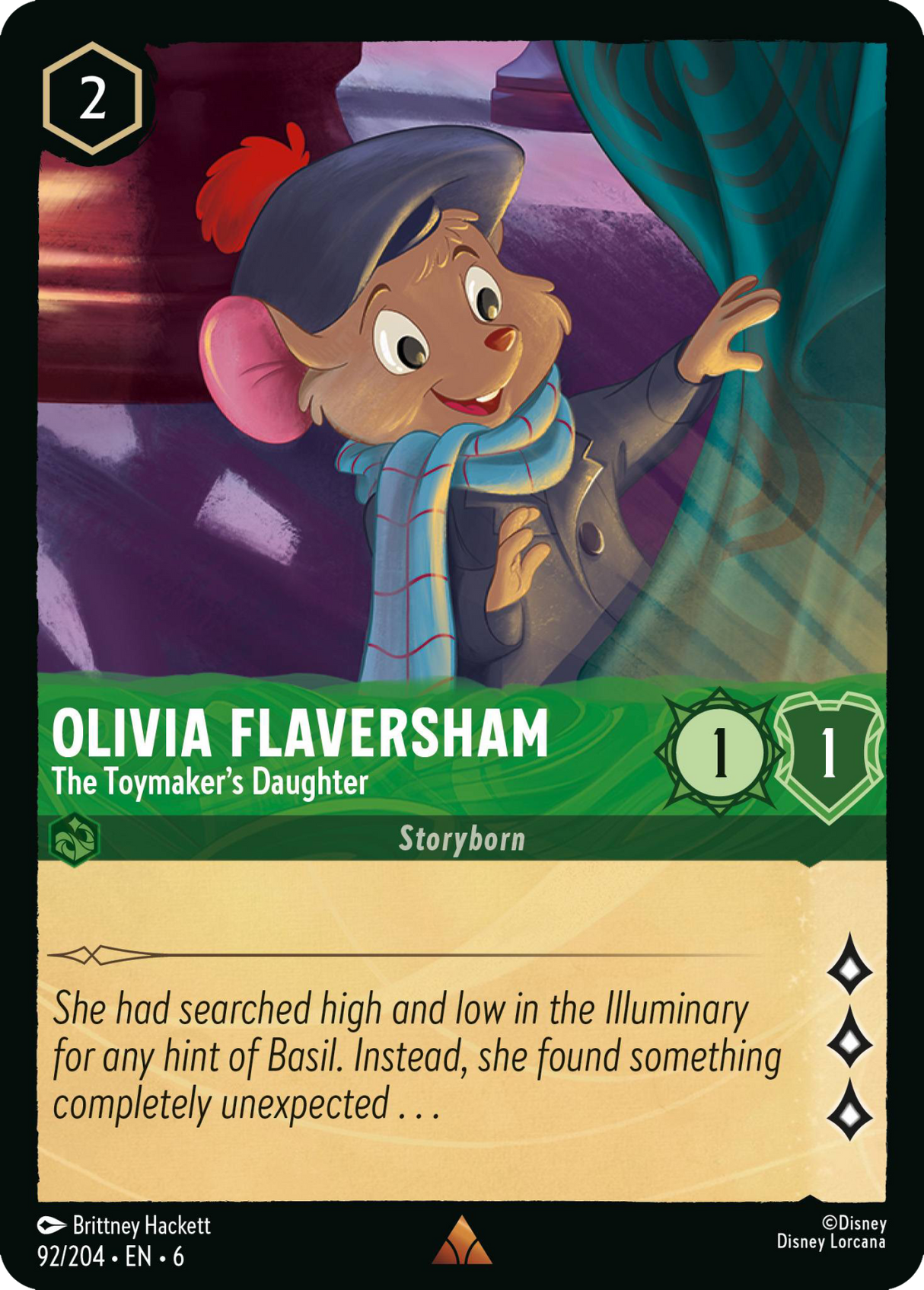 Disney Lorcana Azurite Sea 092/204 Olivia Flaversham - The Toymaker's Daughter