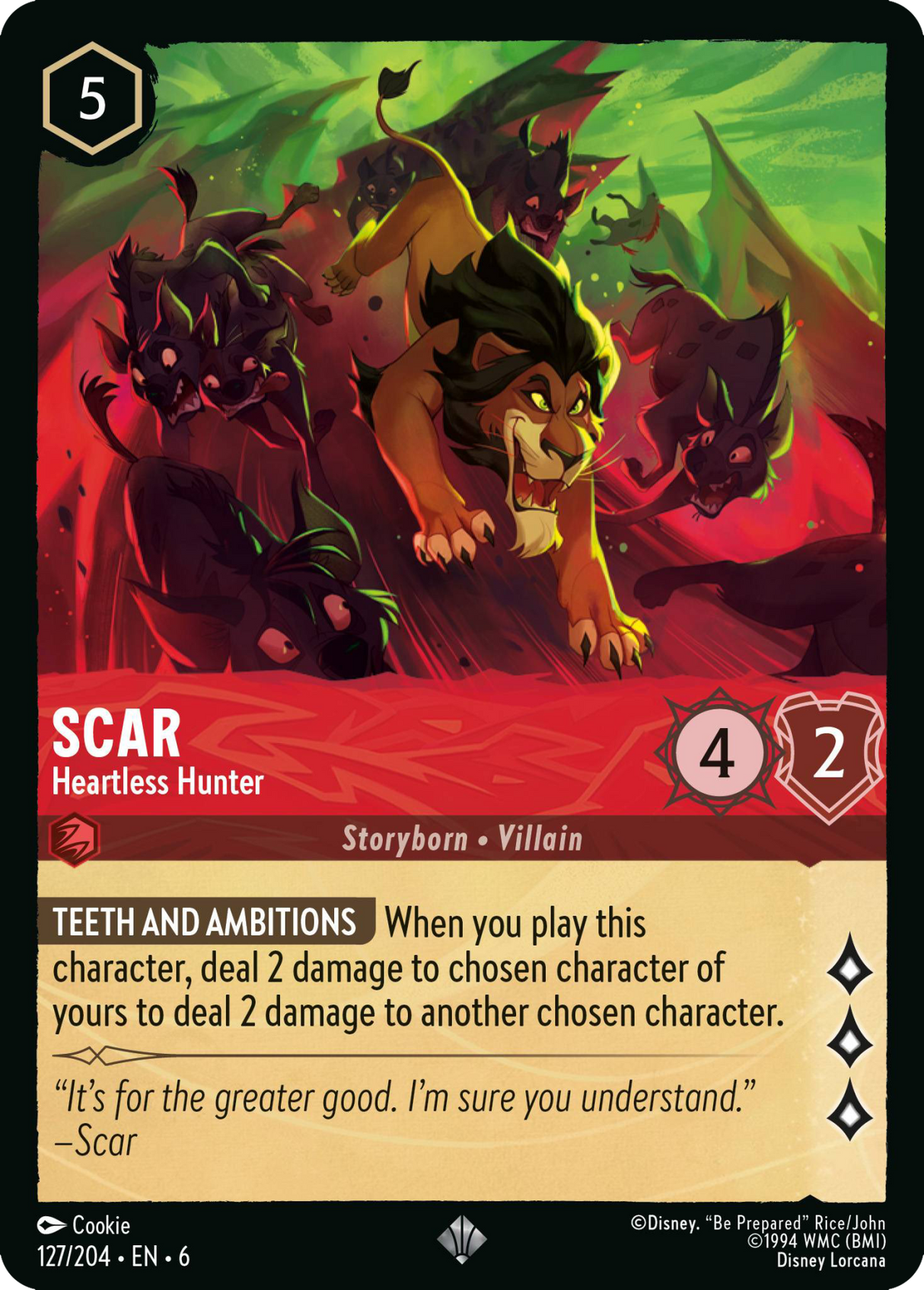 Disney Lorcana Azurite Sea 127/204 Scar - Heartless Hunter