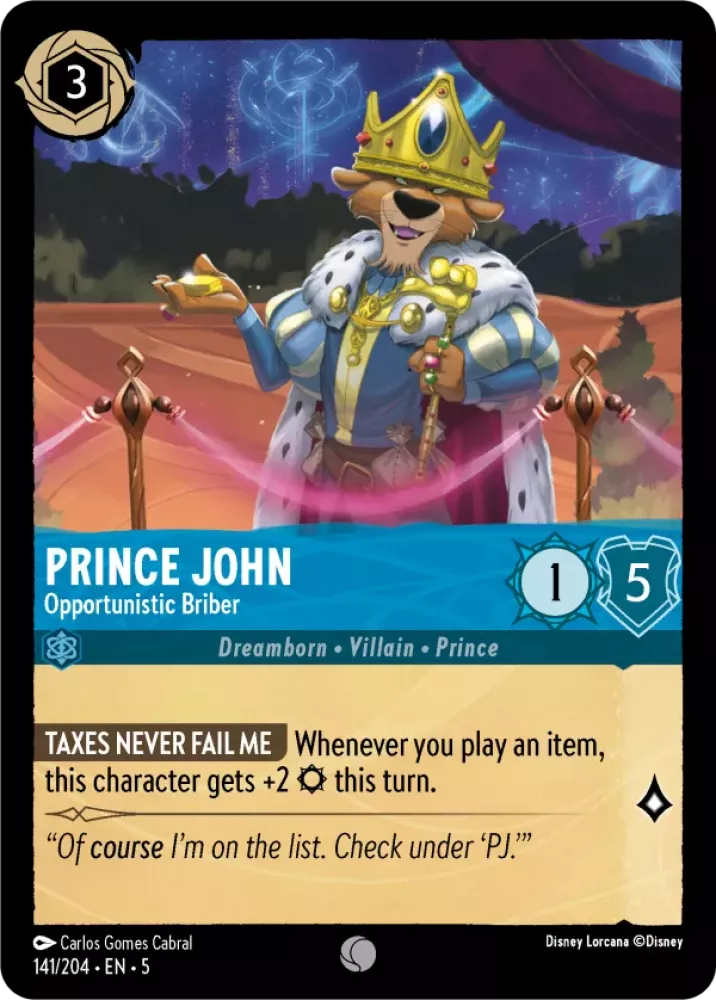 Disney Lorcana Shimmering Skies 141/204 Prince John - Opportunistic Briber