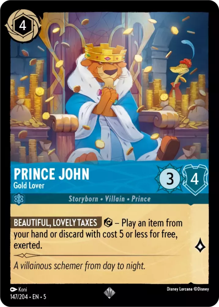 Disney Lorcana Shimmering Skies 147/204 Prince John - Gold Lover Foil