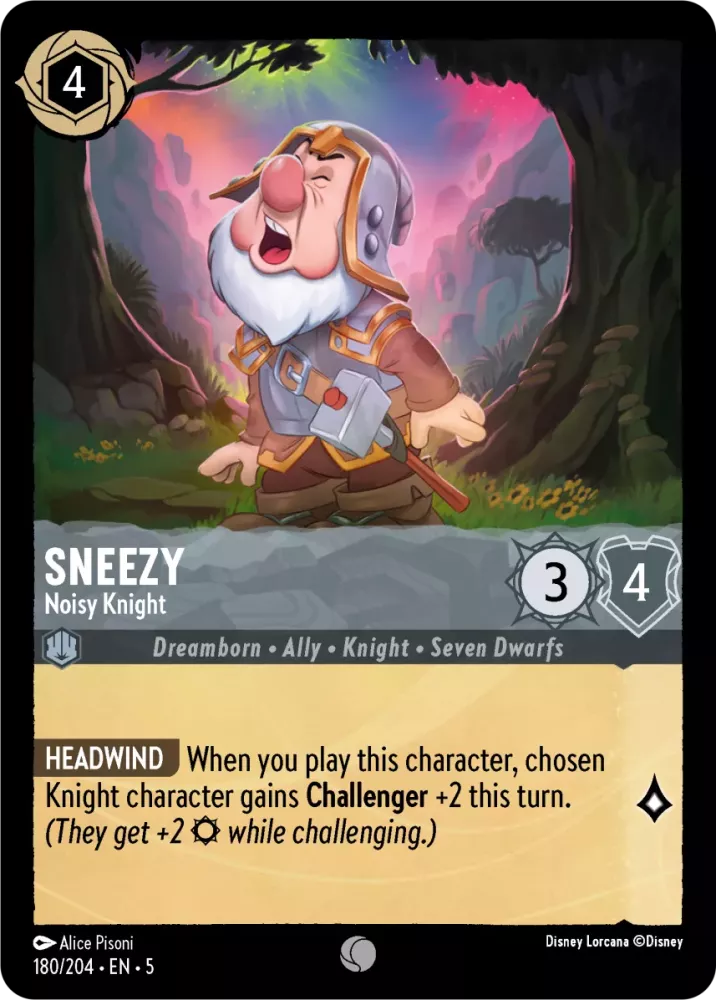 Disney Lorcana Shimmering Skies 180/204 Sneezy - Noisy Knight Foil