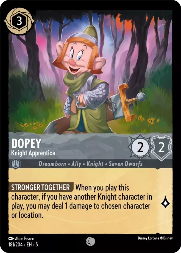 Disney Lorcana Shimmering Skies 181/204 Dopey - Knight Apprentice Foil