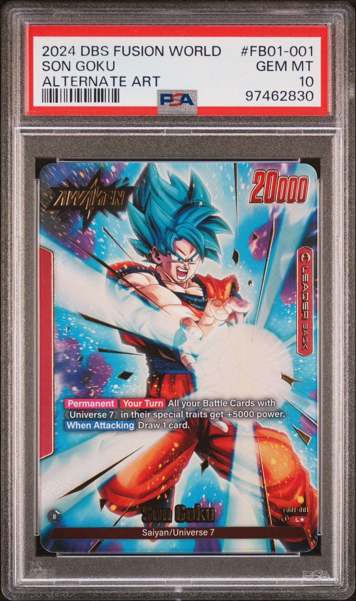 2024 Dragon Ball Super Card Game Fusion World Awakened Pulse FB01-001 Son Goku Alternate Art PSA 10