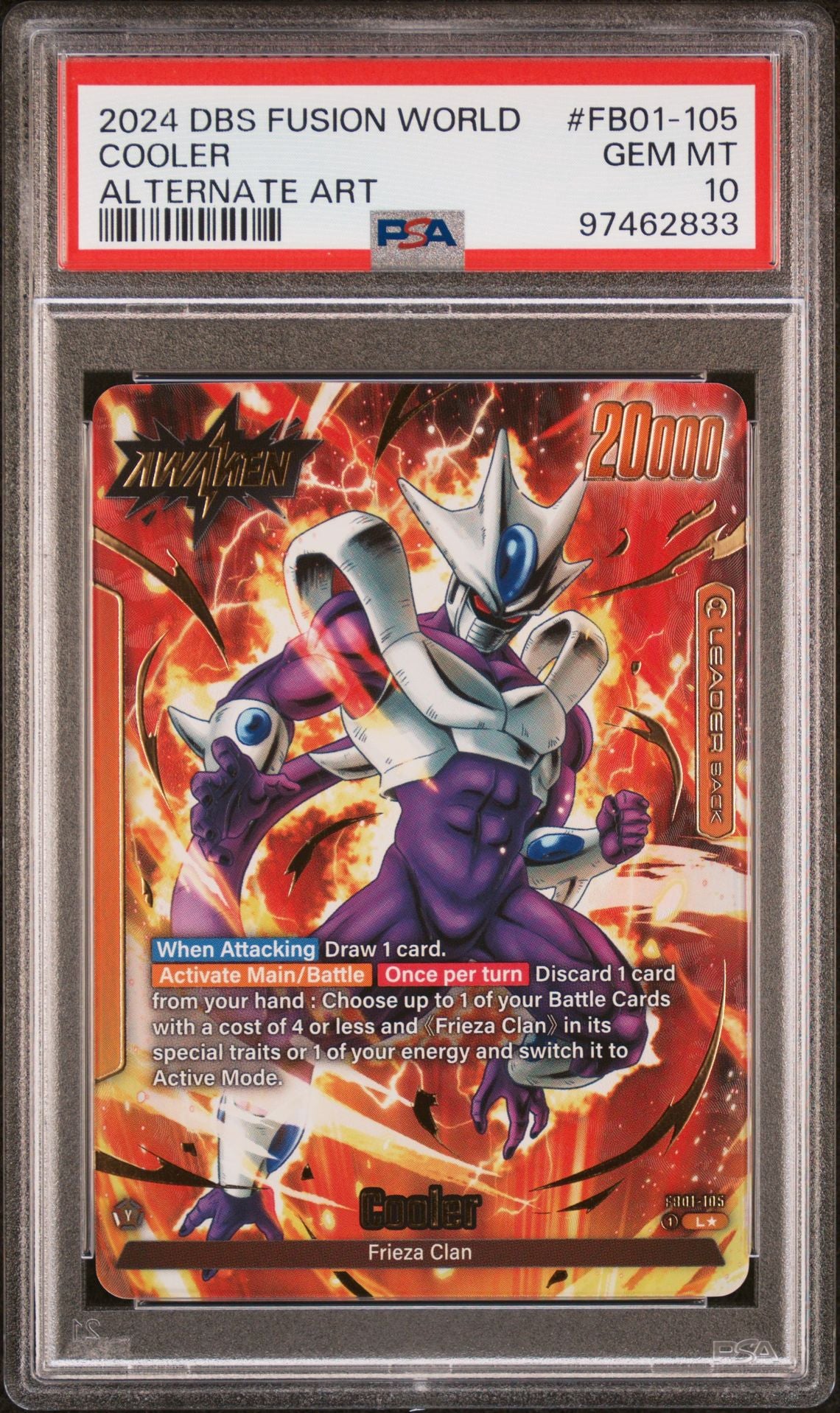 2024 Dragon Ball Super Card Game Fusion World Awakened Pulse FB01-105 Cooler Alternate Art PSA 10