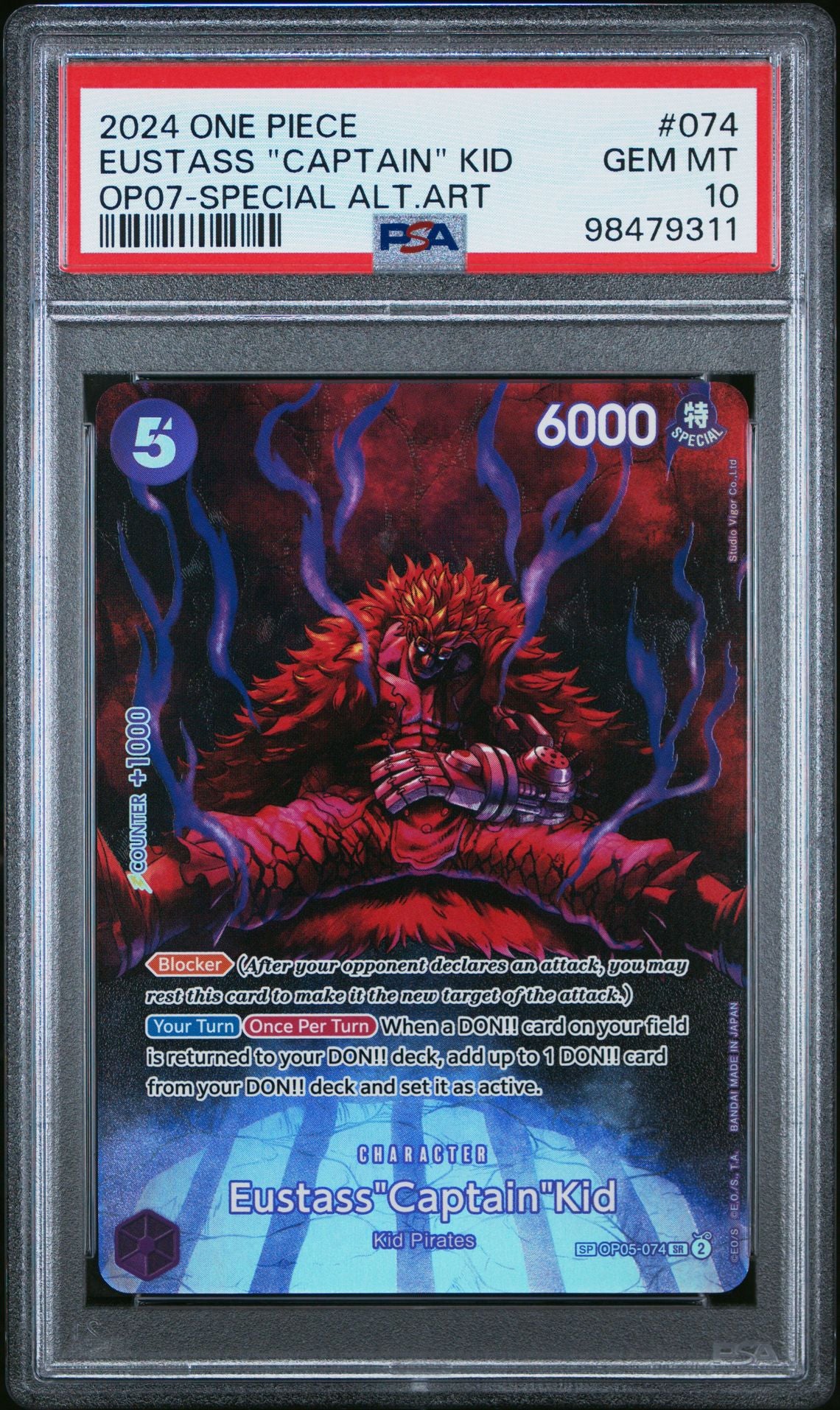 2024 One Piece 500 Years in the Future 074 Eustass "Captain" Kid Special Alternate Art PSA 10