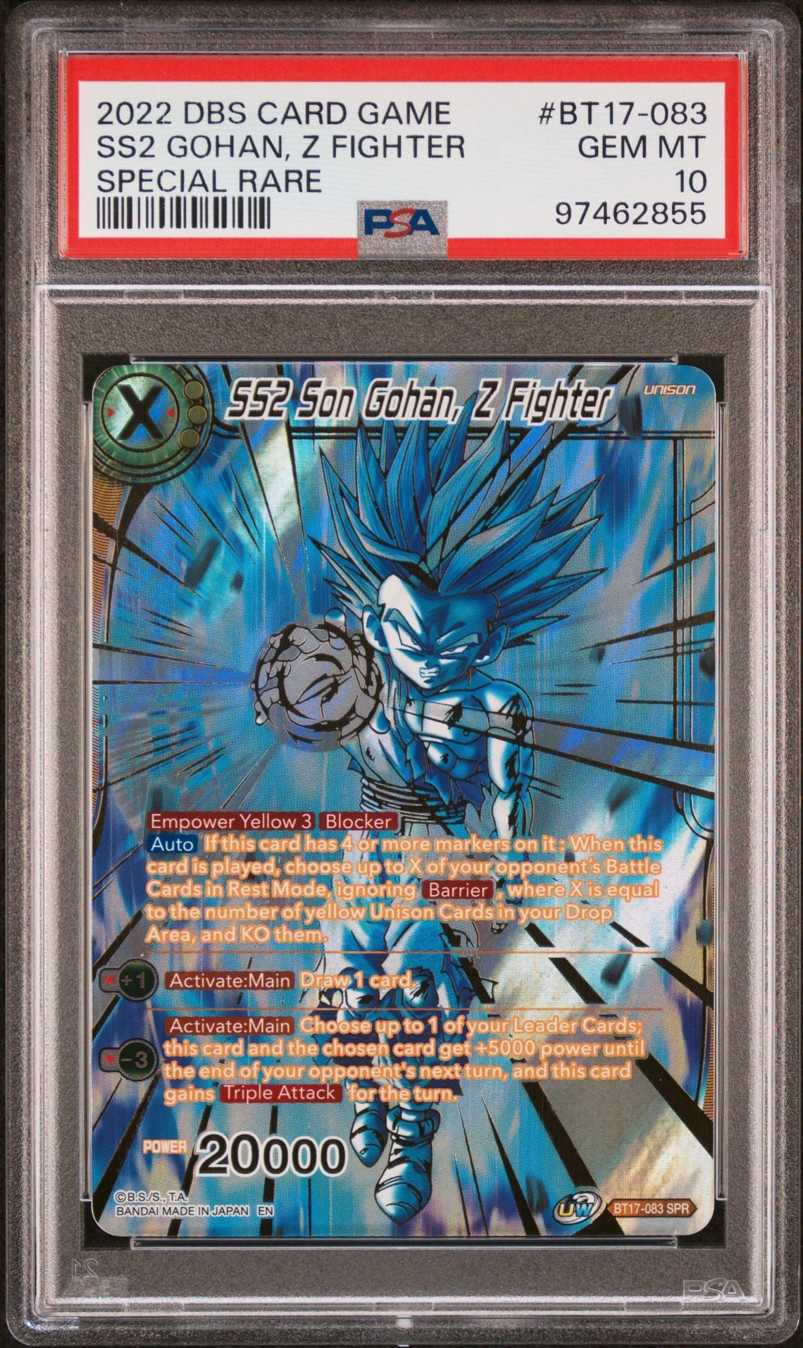 2022 Ultimate Squad BT17-083 SS2 Son Gohan, Z Fighter Special Rare PSA 10