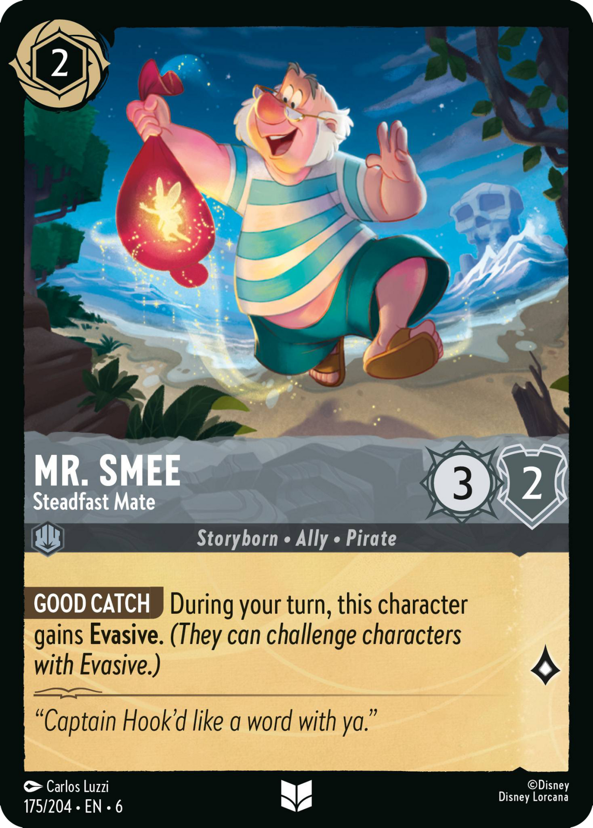 Disney Lorcana Azurite Sea 175/204 Mr. Smee - Steadfast Mate Foil