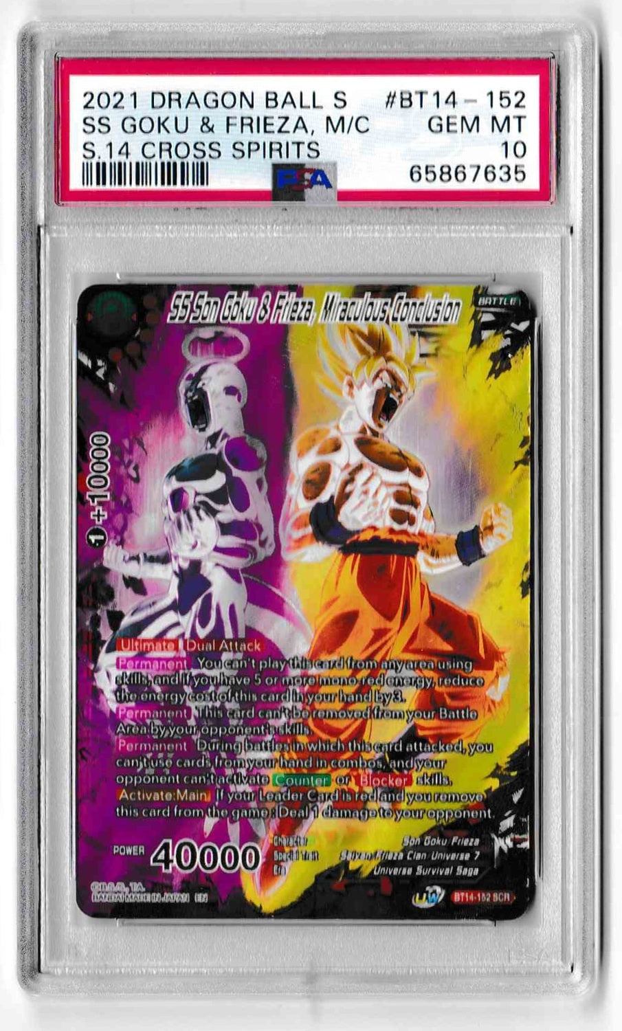 Dragon Ball Super Series 14 Cross Spirits BT14-152 SS Son Goku & Frieza, Miraculous Conclusion PSA GEM MINT 10