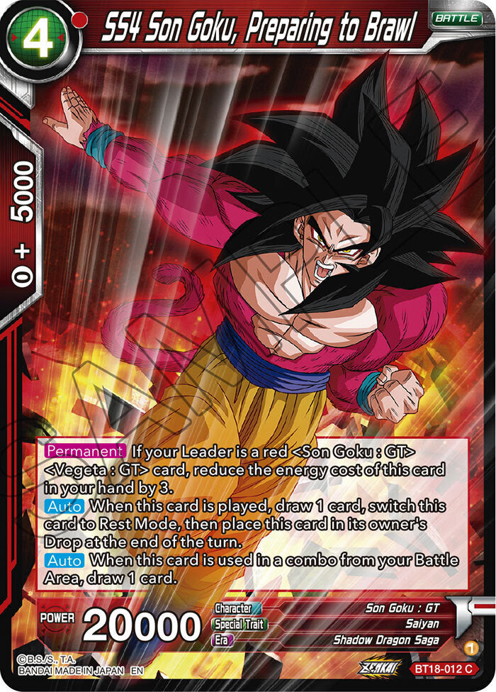 Zenkai Series Dawn of The Z-Legends BT18-012 SS4 Son Goku, Preparing to Brawl