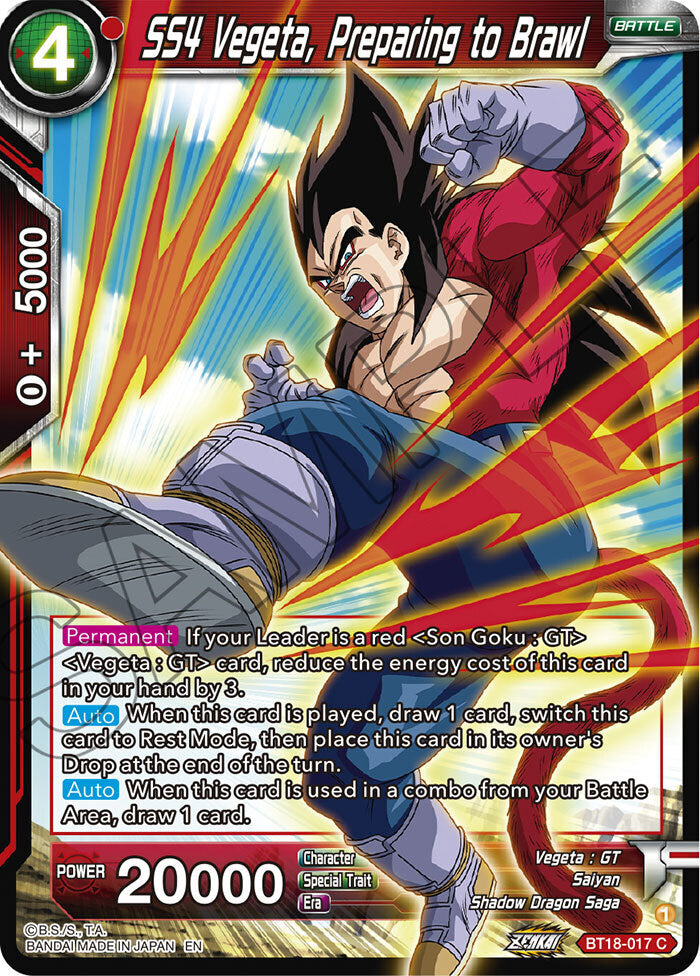 Zenkai Series Dawn of The Z-Legends BT18-017 SS4 Vegeta, Preparing to Brawl