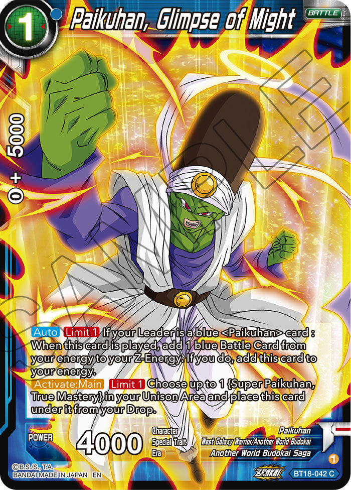 Zenkai Series Dawn of The Z-Legends BT18-042 Paikuhan, Glimpse of Might