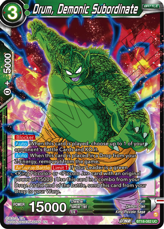 Zenkai Series Dawn of The Z-Legends BT18-082 Drum, Demonic Subordinate