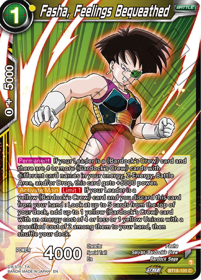 Zenkai Series Dawn of The Z-Legends BT18-101 Fasha, Feelings Bequeathed