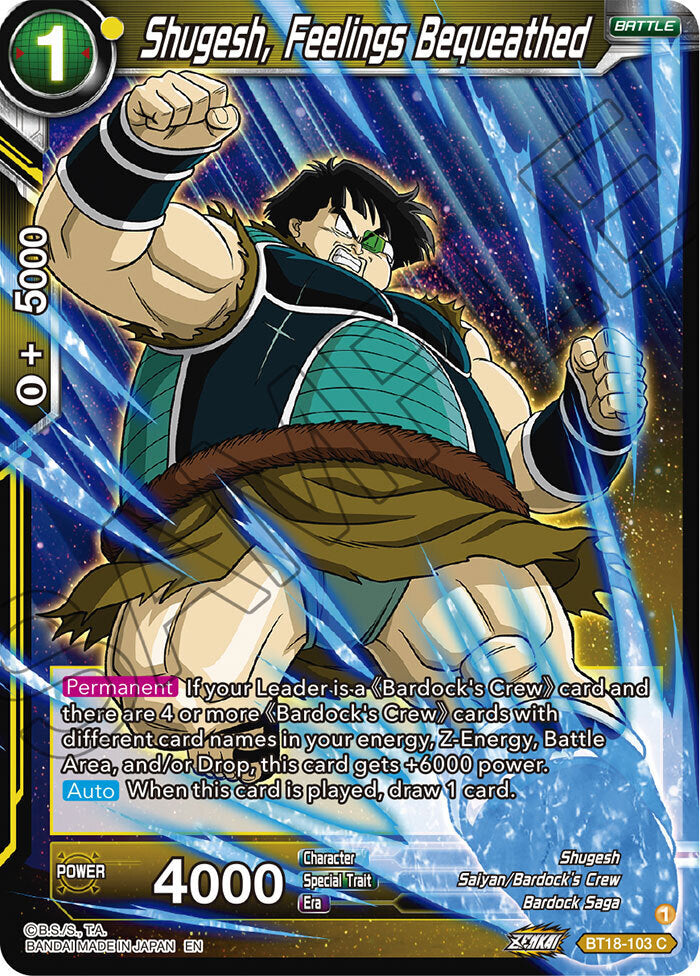 Zenkai Series Dawn of The Z-Legends BT18-103 Shugesh, Feelings Bequeathed