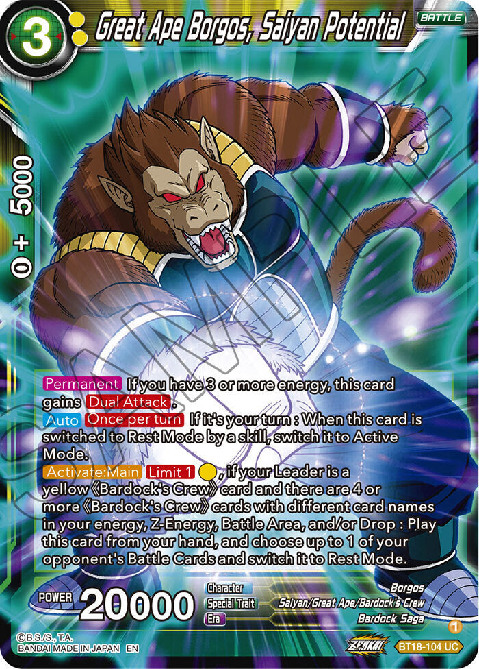 Zenkai Series Dawn of The Z-Legends BT18-104 Great Ape Borgos, Saiyan Potential