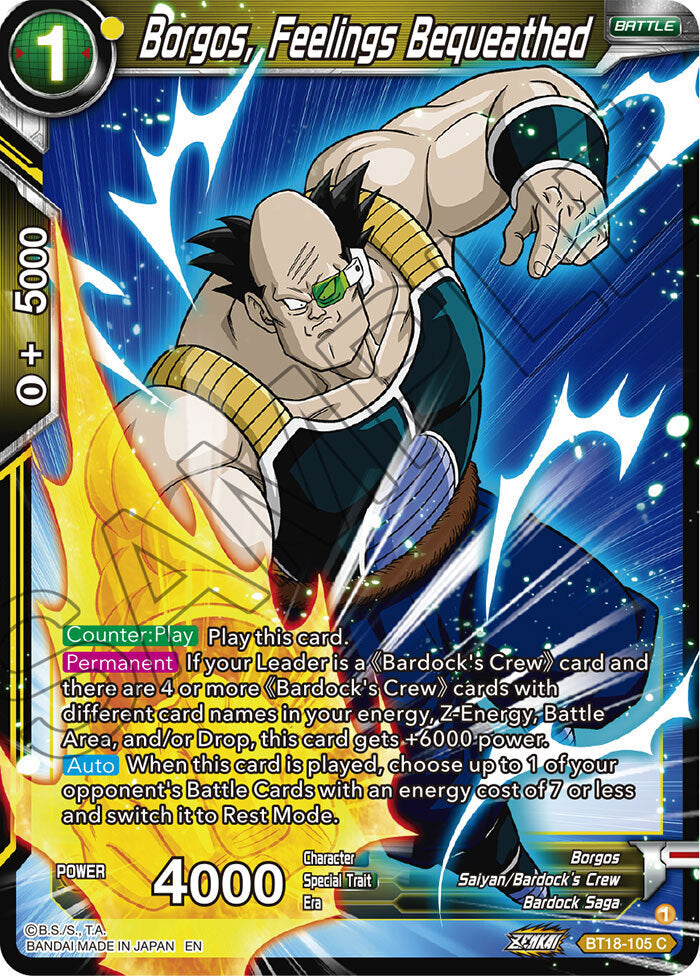 Zenkai Series Dawn of The Z-Legends BT18-105 Borgos, Feelings Bequeathed