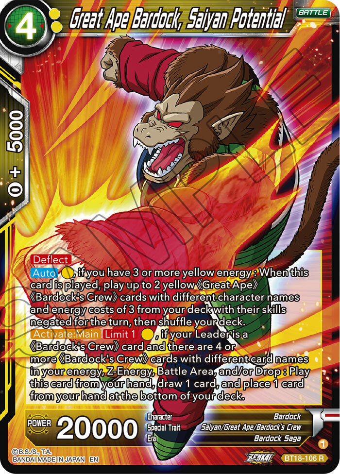 Zenkai Series Dawn of The Z-Legends BT18-106 Great Ape Bardock, Saiyan Potential