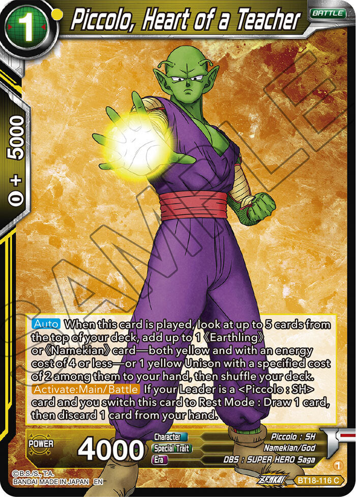 Zenkai Series Dawn of The Z-Legends BT18-116 Piccolo, Heart of a Teacher