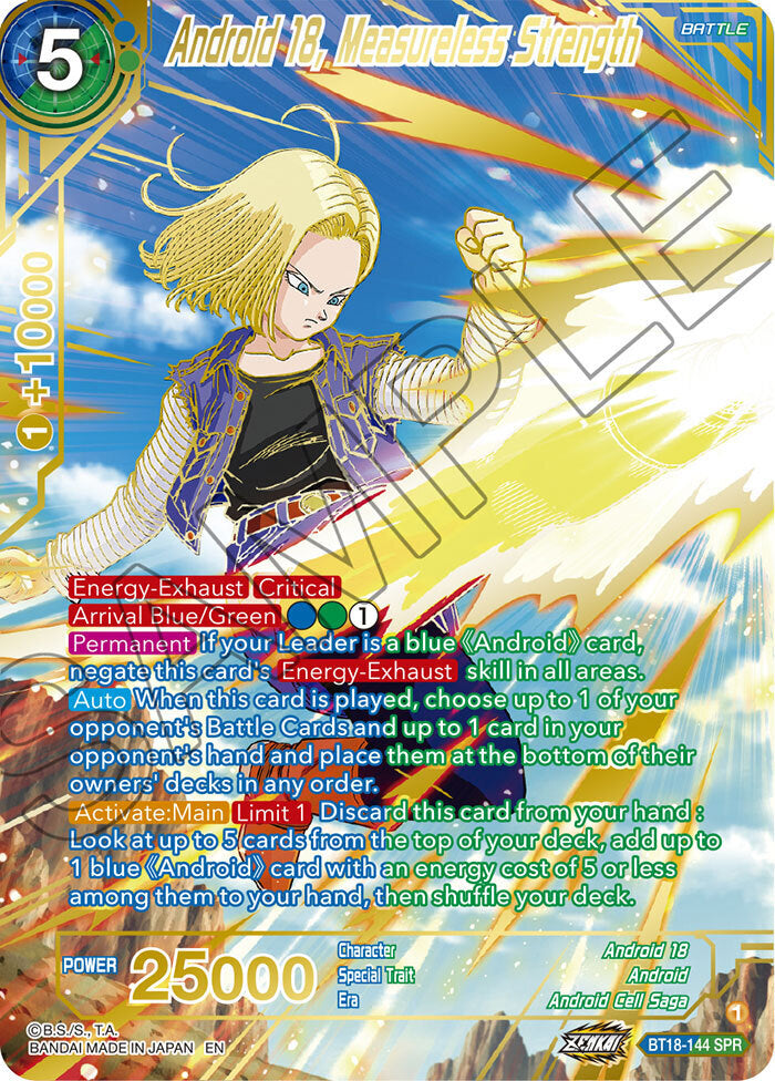 Zenkai Series Dawn of The Z-Legends BT18-144 Android 18, Measureless Strength SPR