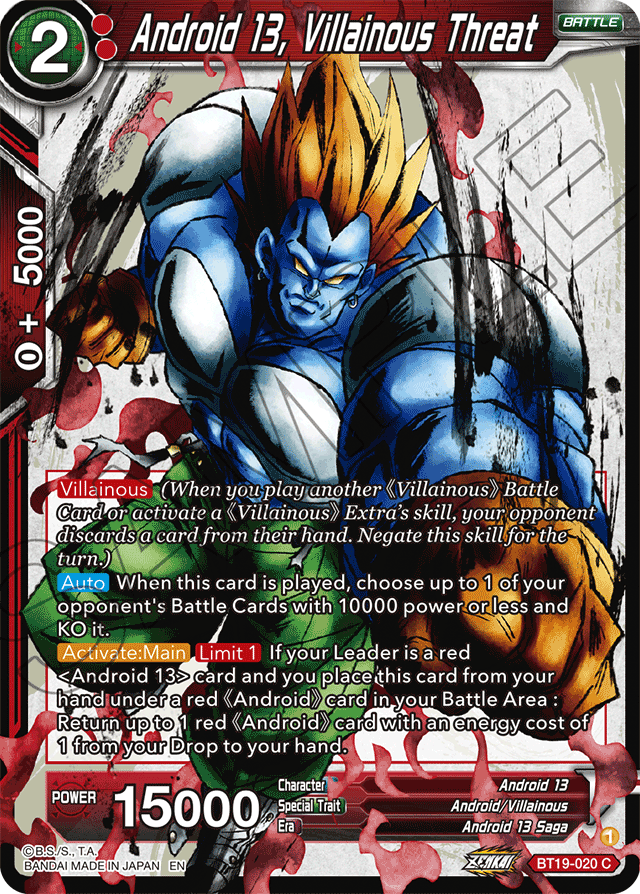 Zenkai Series FIGHTER’S AMBITION BT19-020 Android 13, Villainous Threat