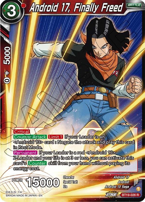 Zenkai Series FIGHTER’S AMBITION BT19-026 Android 17, Finally Freed