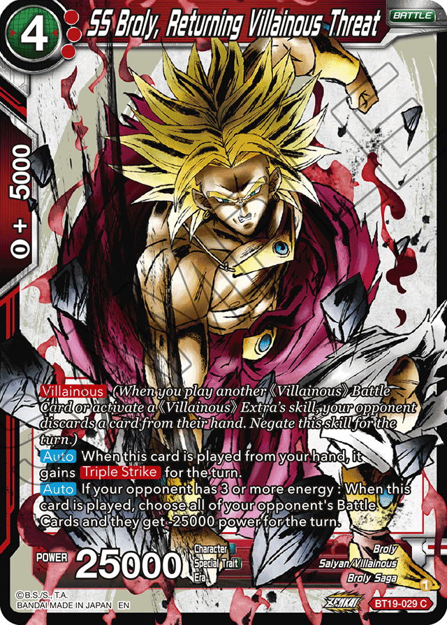 Zenkai Series FIGHTER’S AMBITION BT19-029 SS Broly, Returning Villainous Threat