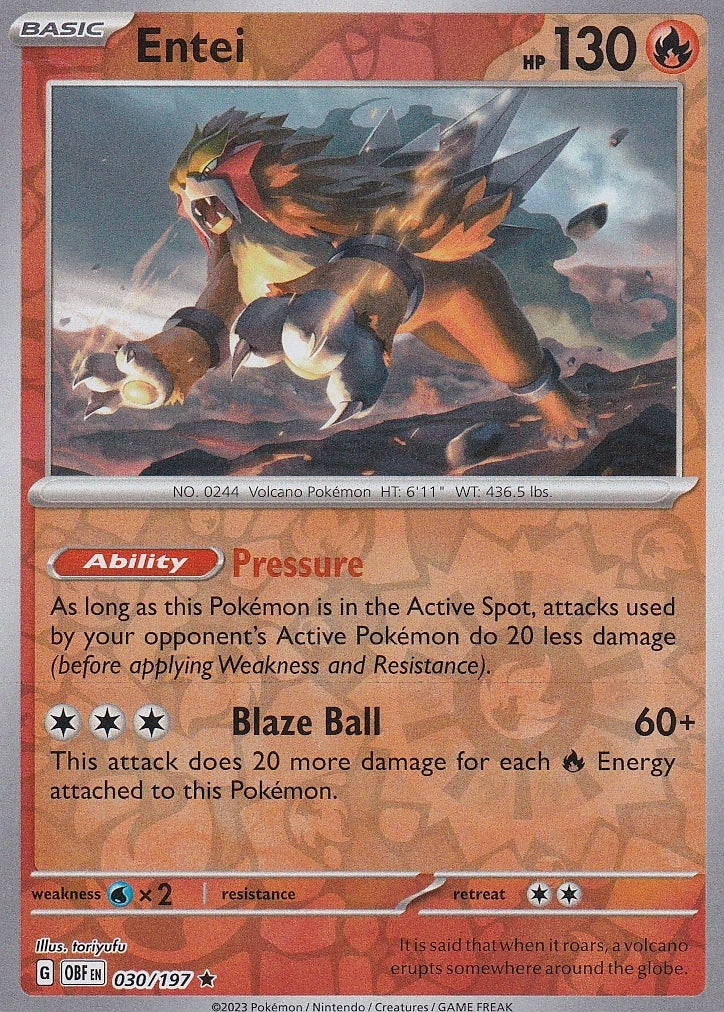 Scarlet & Violet Obsidian Flames 030/197 Entei Reverse Holo