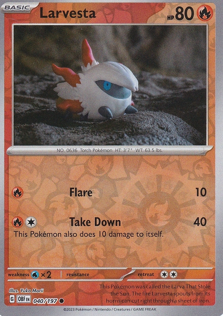 Scarlet & Violet Obsidian Flames 040/197 Larvesta Reverse Holo