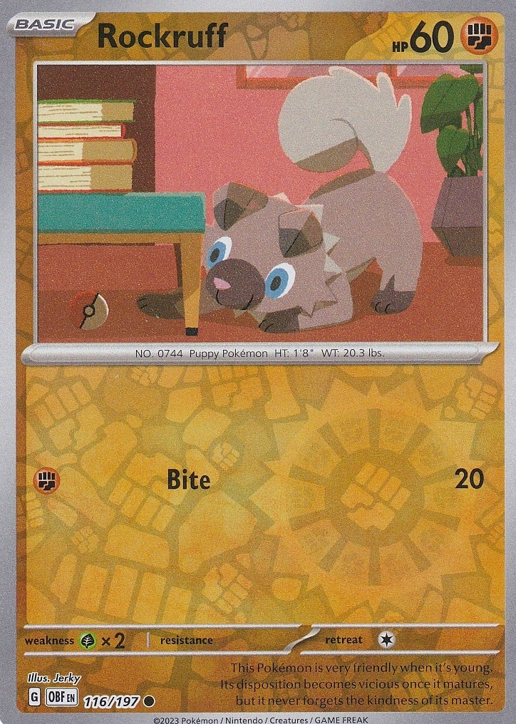 Scarlet & Violet Obsidian Flames 116/197 Rockruff Reverse Holo