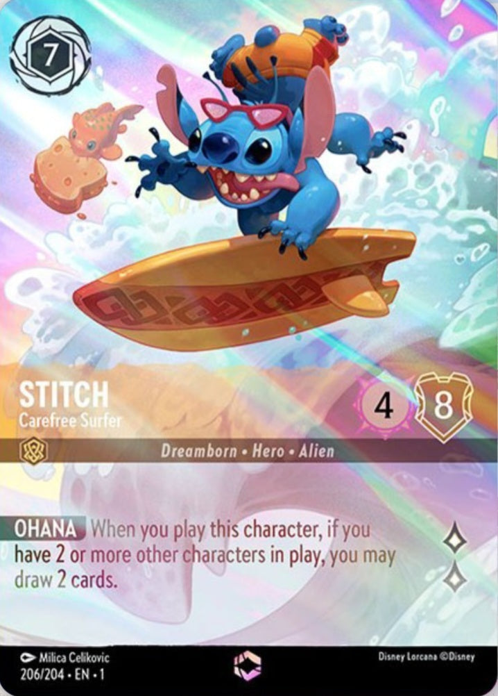 Disney Lorcana The First Chapter 206/204 STITCH Carefree Surfer