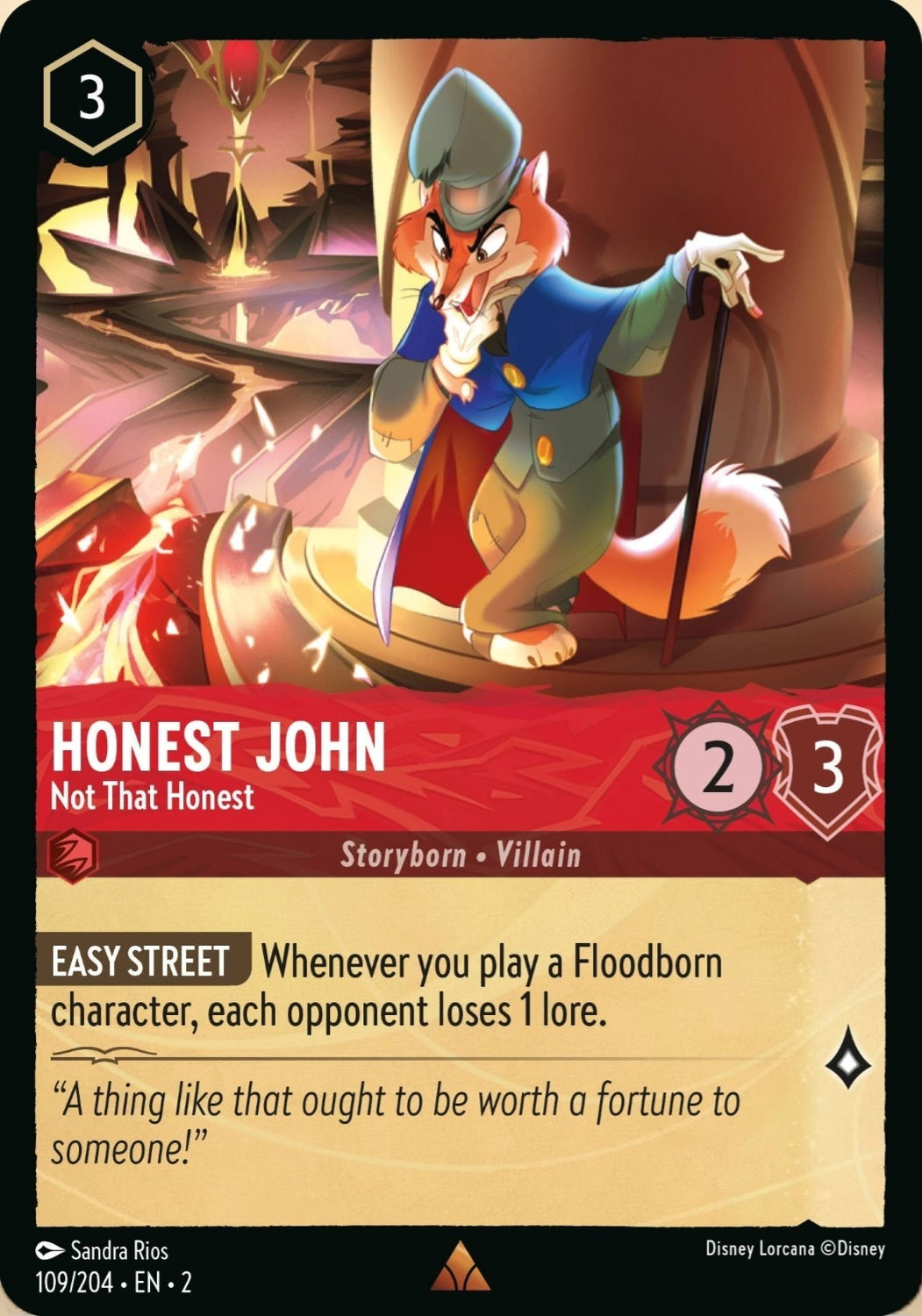 Disney Lorcana Rise Of The Floodborn 109/204 HONEST JOHN Not That Honest