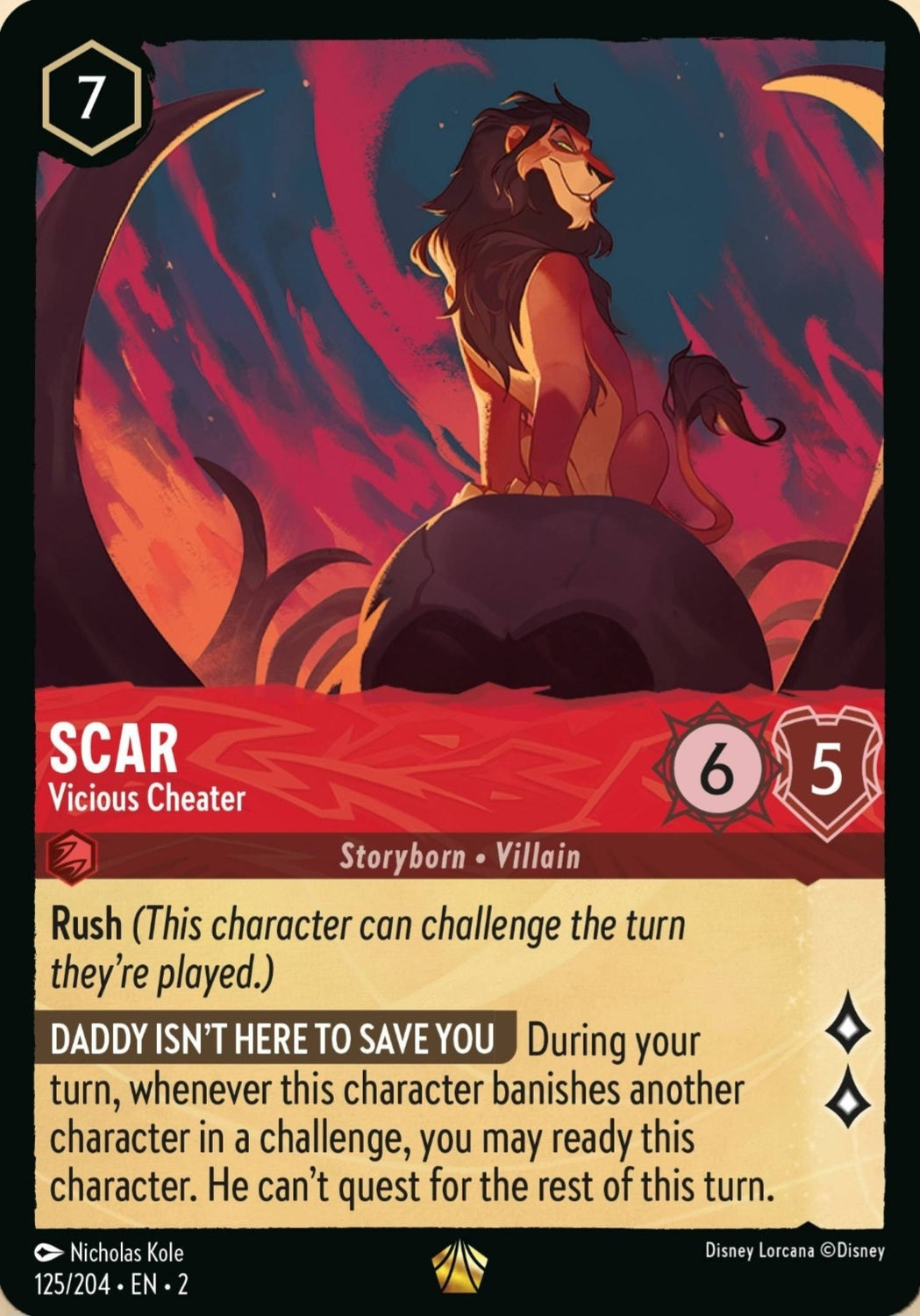 Disney Lorcana Rise Of The Floodborn 125/204 SCAR Vicious Cheater