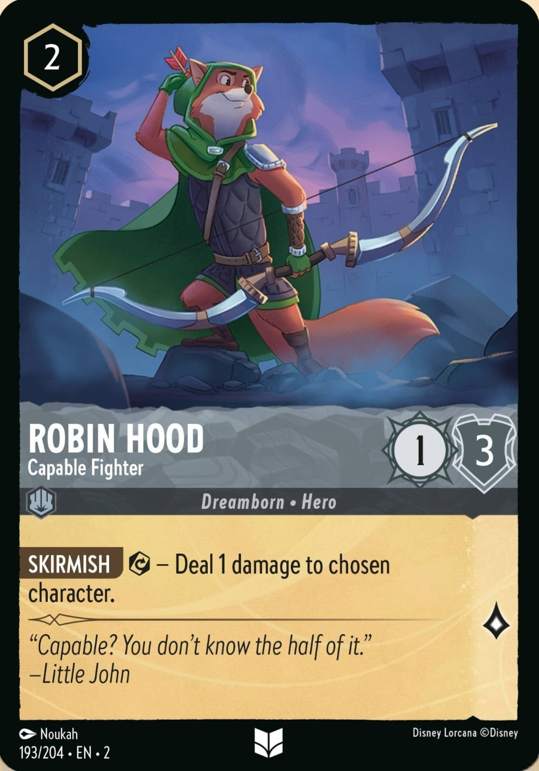 Disney Lorcana Rise Of The Floodborn 193/204 ROBIN HOOD Capable Fighter