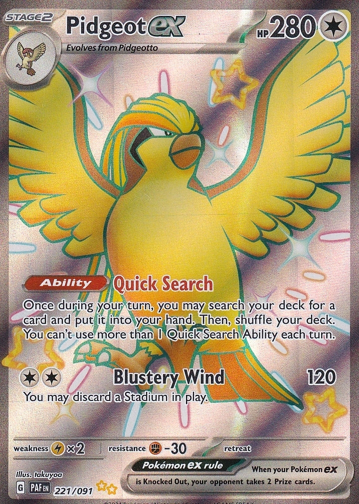 Scarlet & Violet Paldean Fates 221/091 Pidgeot ex Full Art