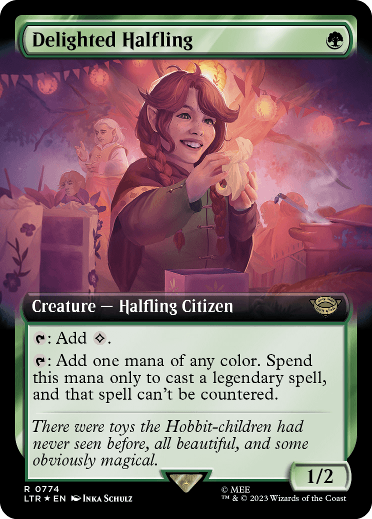 MTG Lord Of The Rings 0774 Delighted Halfling (Extended Art Surge Foil)