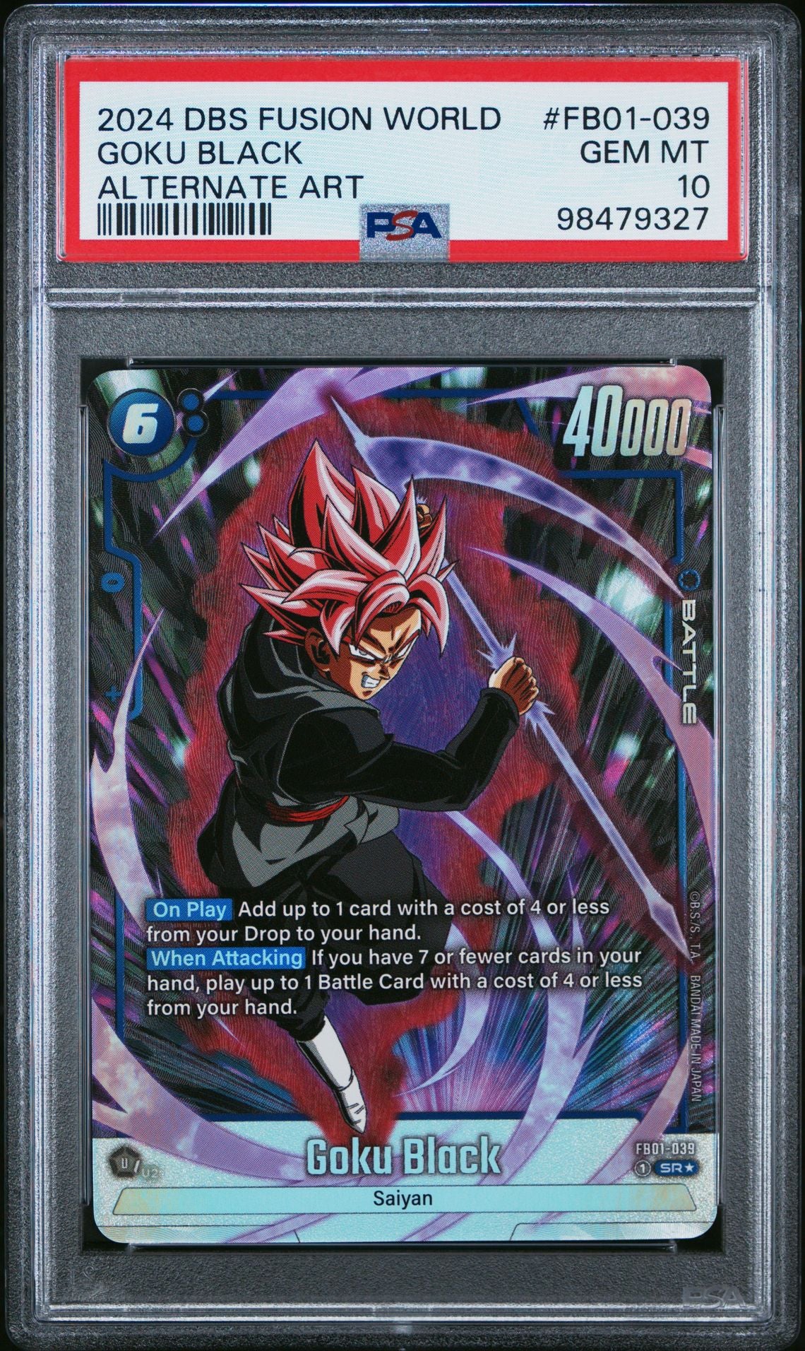 2024 Dragon Ball Super Card Game Fusion World Awakened Pulse FB01-039 Goku Black Alternate art PSA 10